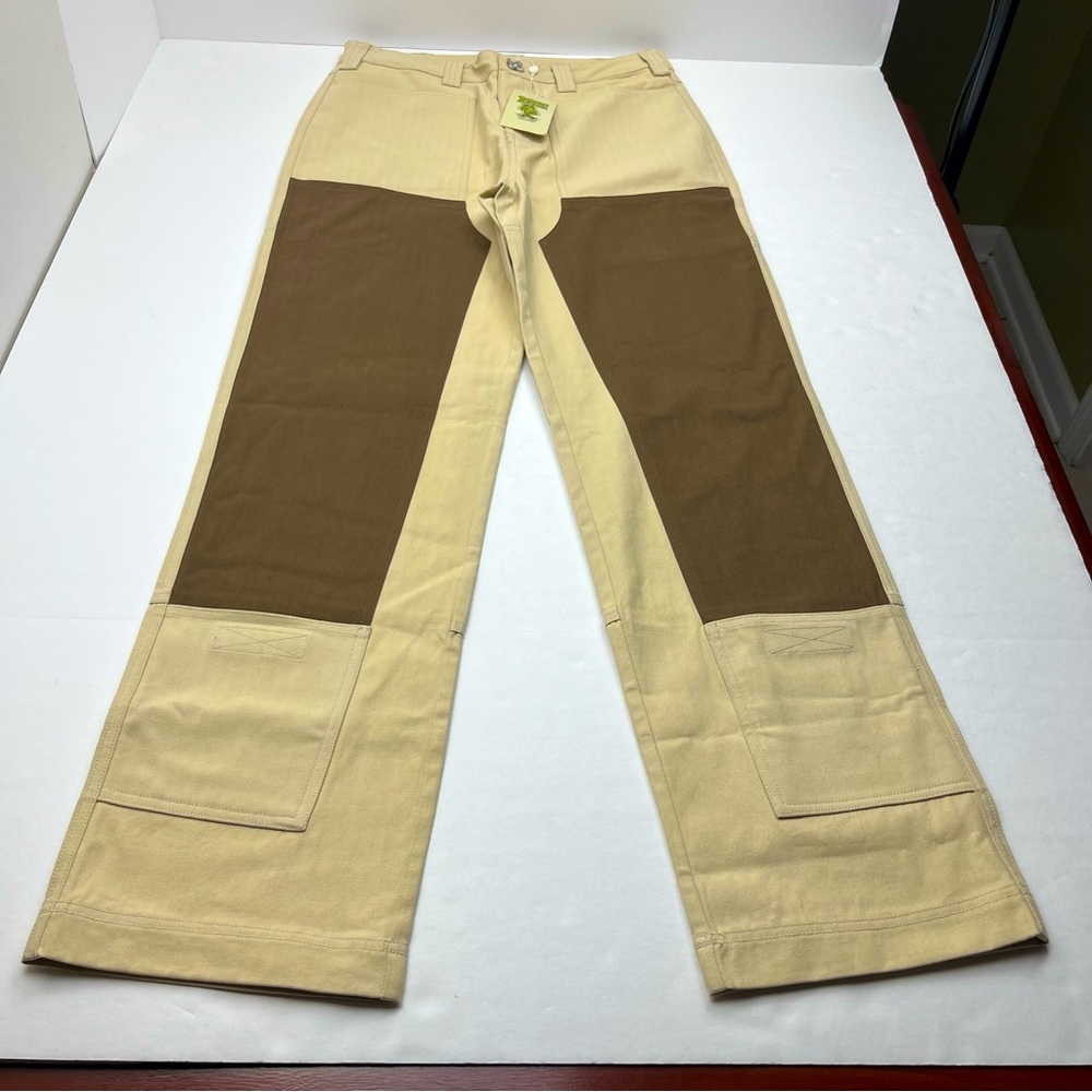 Liquid Lagoon Double Knee Pant Mens SZ 33 x 32 Tan Brown‎ Skater Color Block NEW